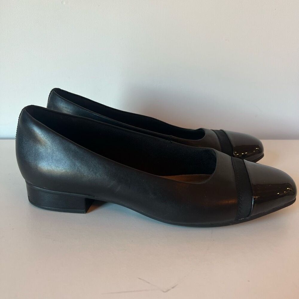 Clarks Collection Shoe Slip-On Ballet Flats Black Leather Comfort Size 8 Wide